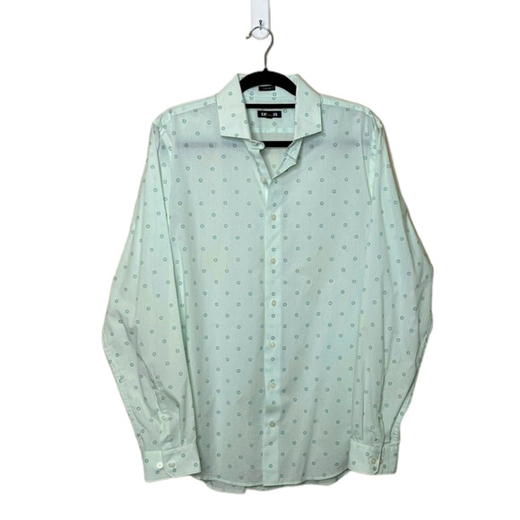 Express green blue polka dots long sleeves button extra slim dress shirt size L - Picture 1 of 8